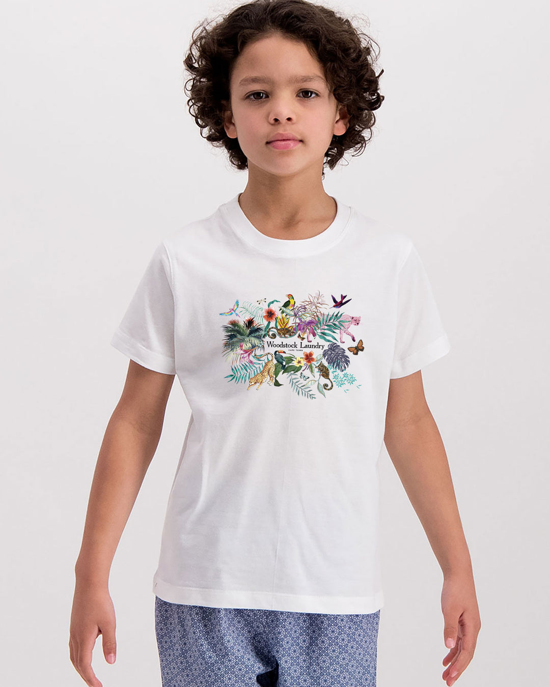Kids T-Shirt Jungle White Front - Woodstock Laundry