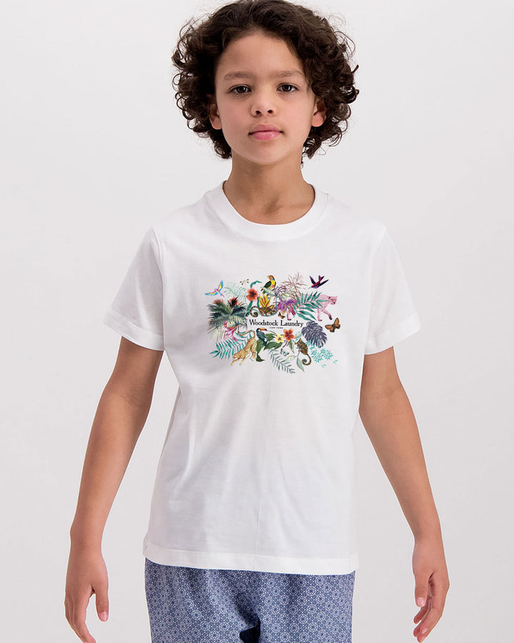 Kids T-Shirt Jungle White Front - Woodstock Laundry