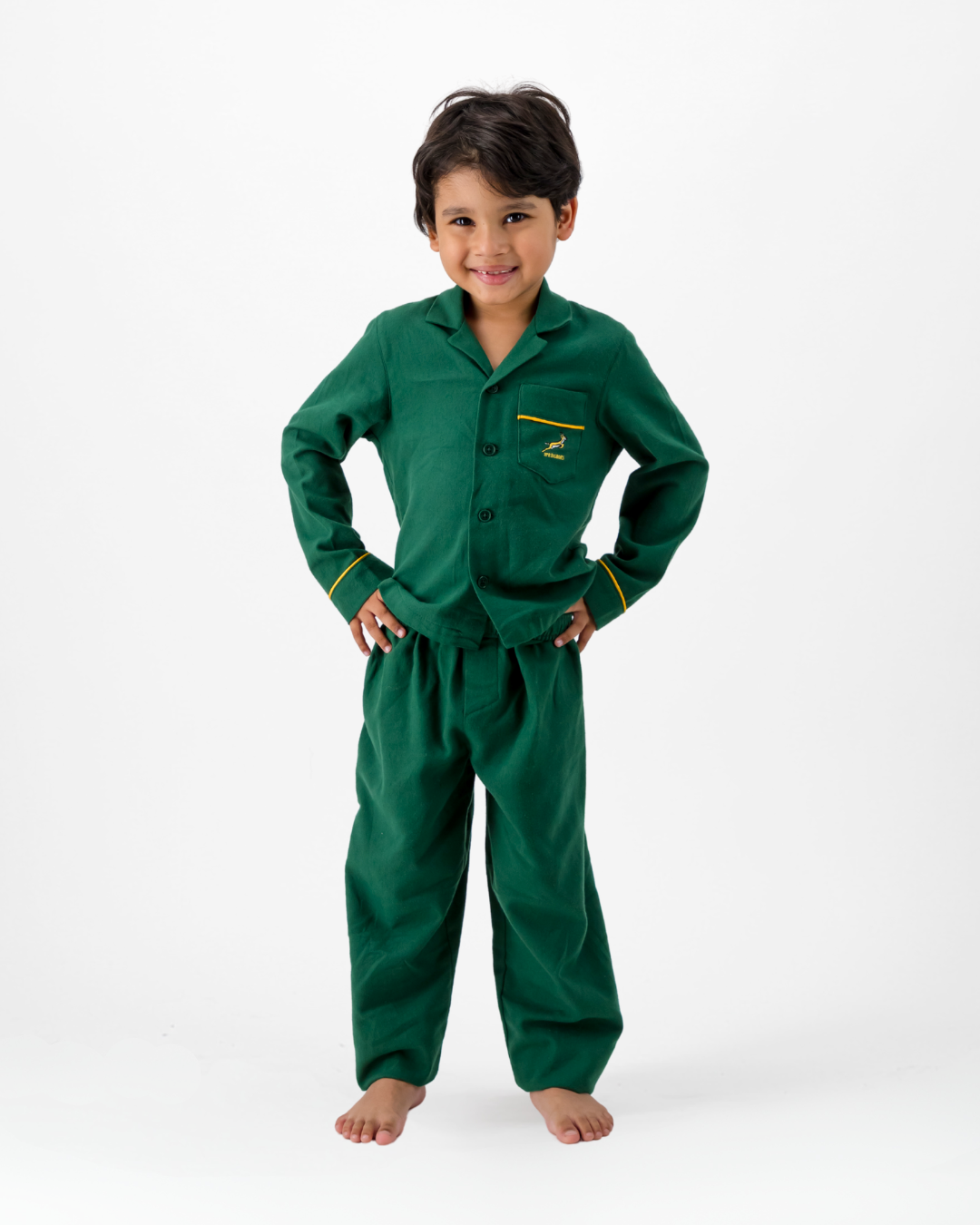 Kids Long Pyjamas - Springboks on Green