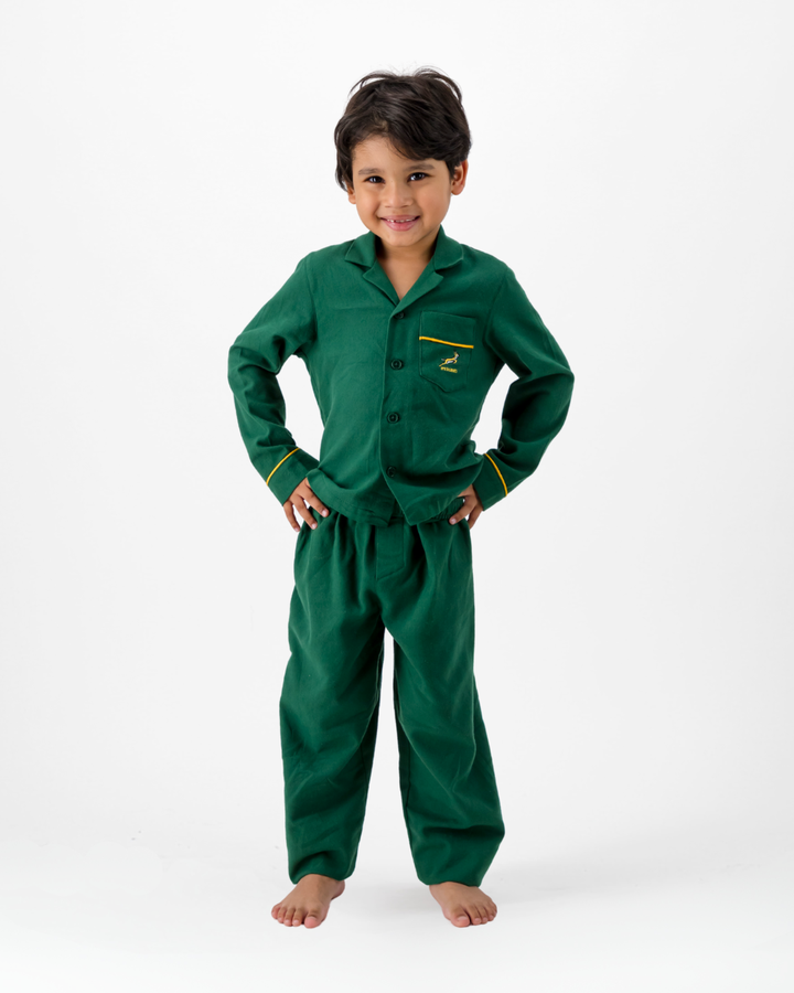 Kids Long Pyjamas - Springboks on Green
