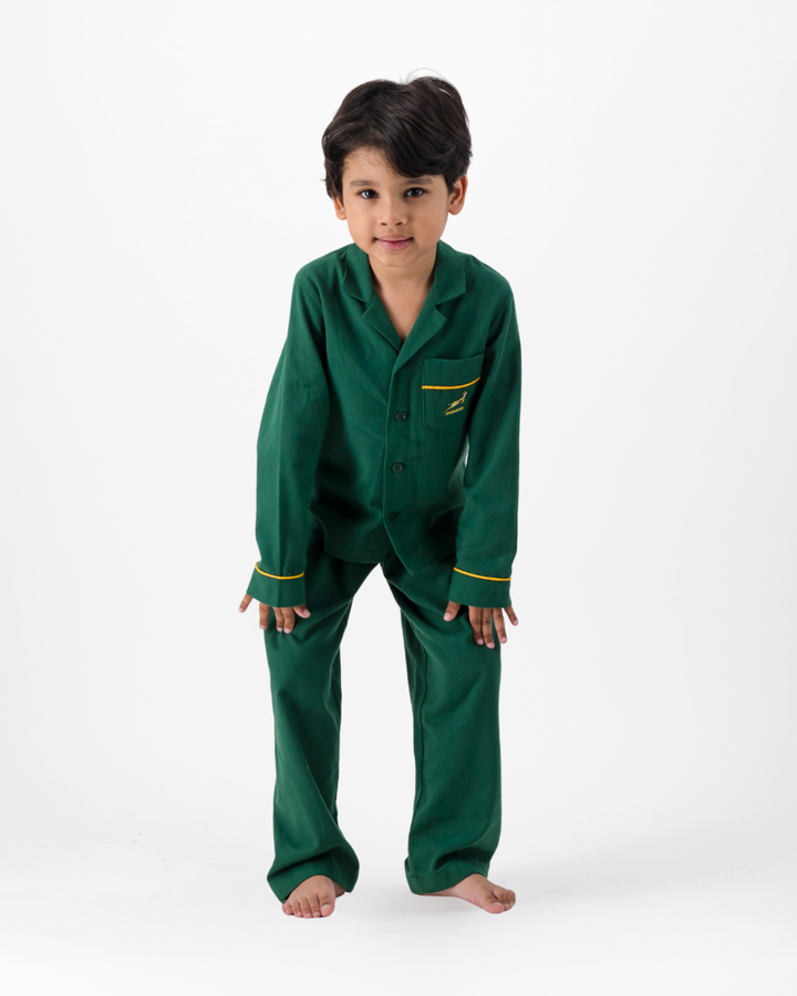 Kids Long Pyjamas - Springboks on Green