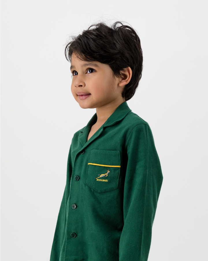 Kids Long Pyjamas - Springboks on Green