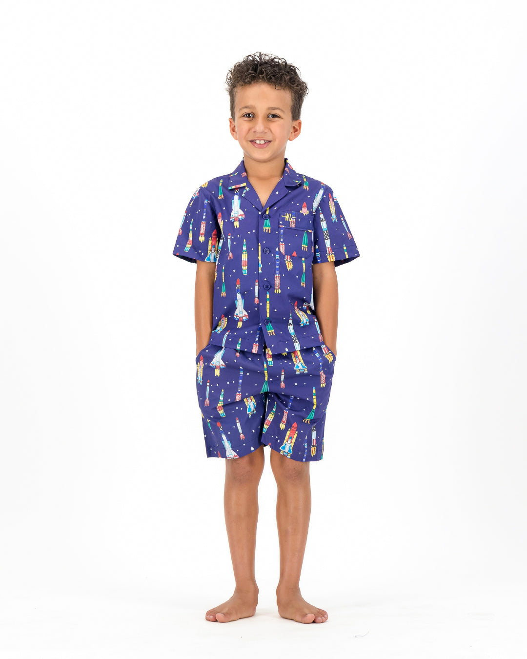 Boys Short Pyjamas - Rocketships on Navy