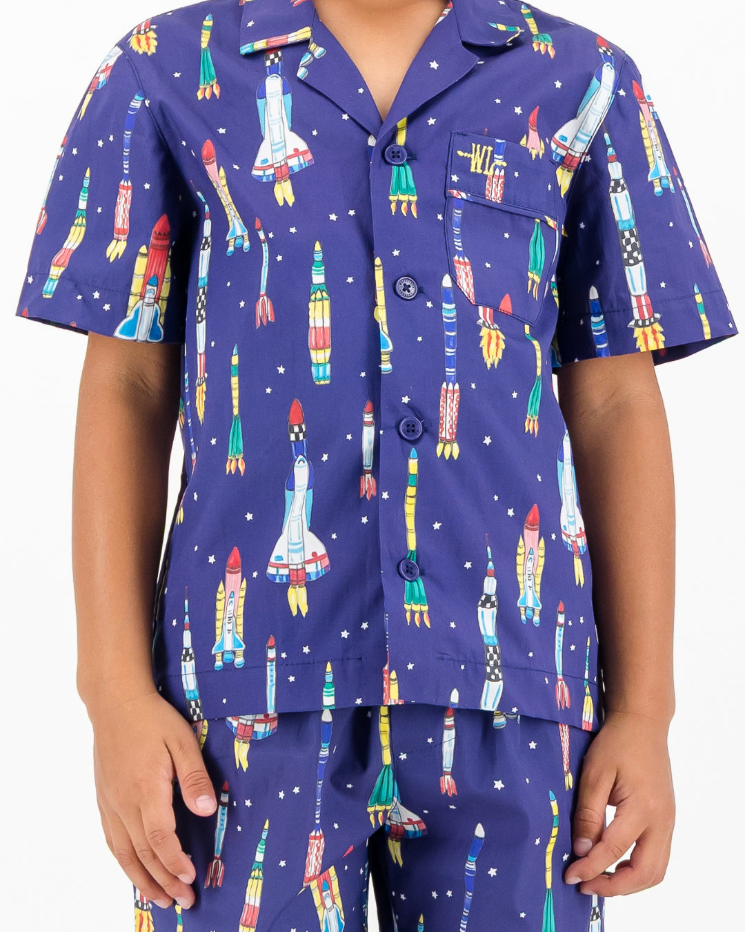 Boys Short Pyjamas - Rocketships on Navy