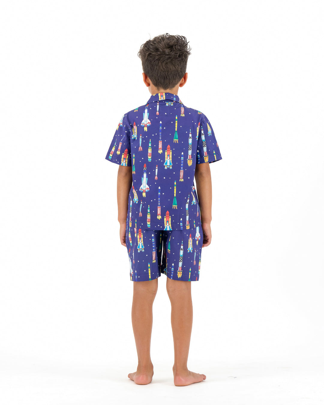 Boys Short Pyjamas - Rocketships on Navy