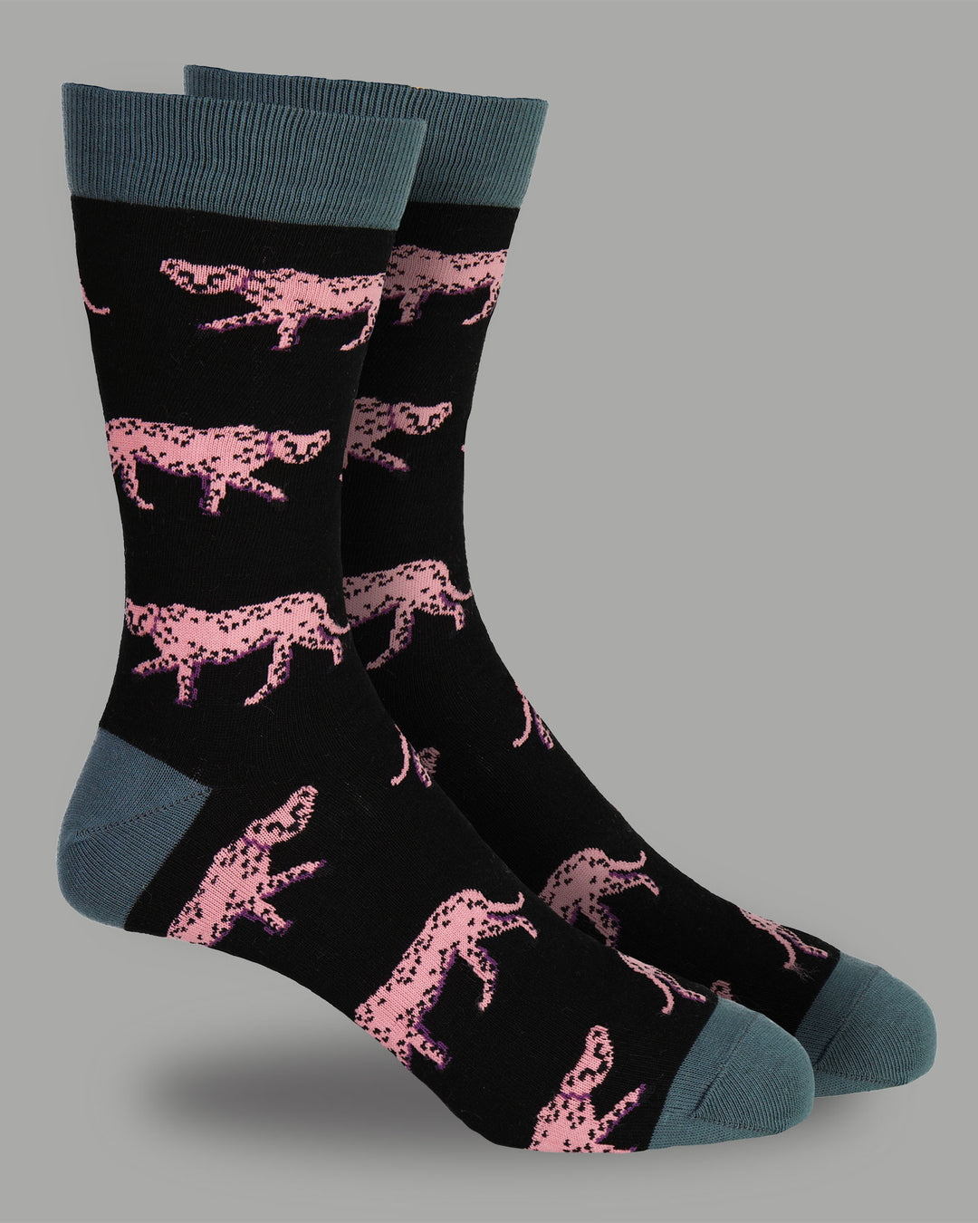 Socks Pink Cheetahs Charcoal 3D - Woodstock Laundry
