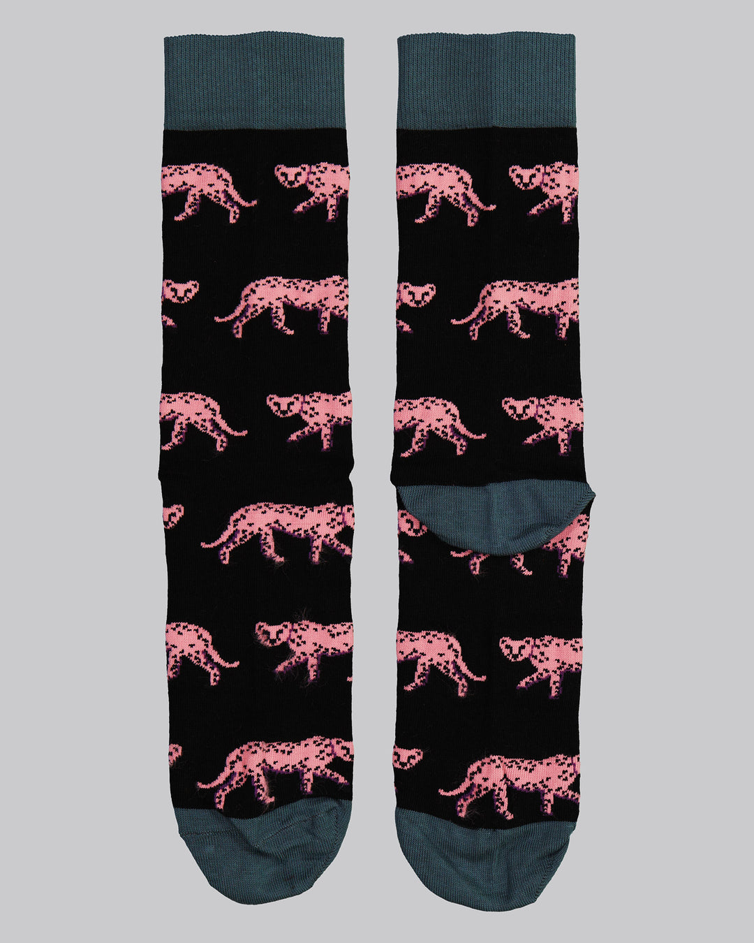 Socks Pink Cheetahs Charcoal Flat - Woodstock Laundry