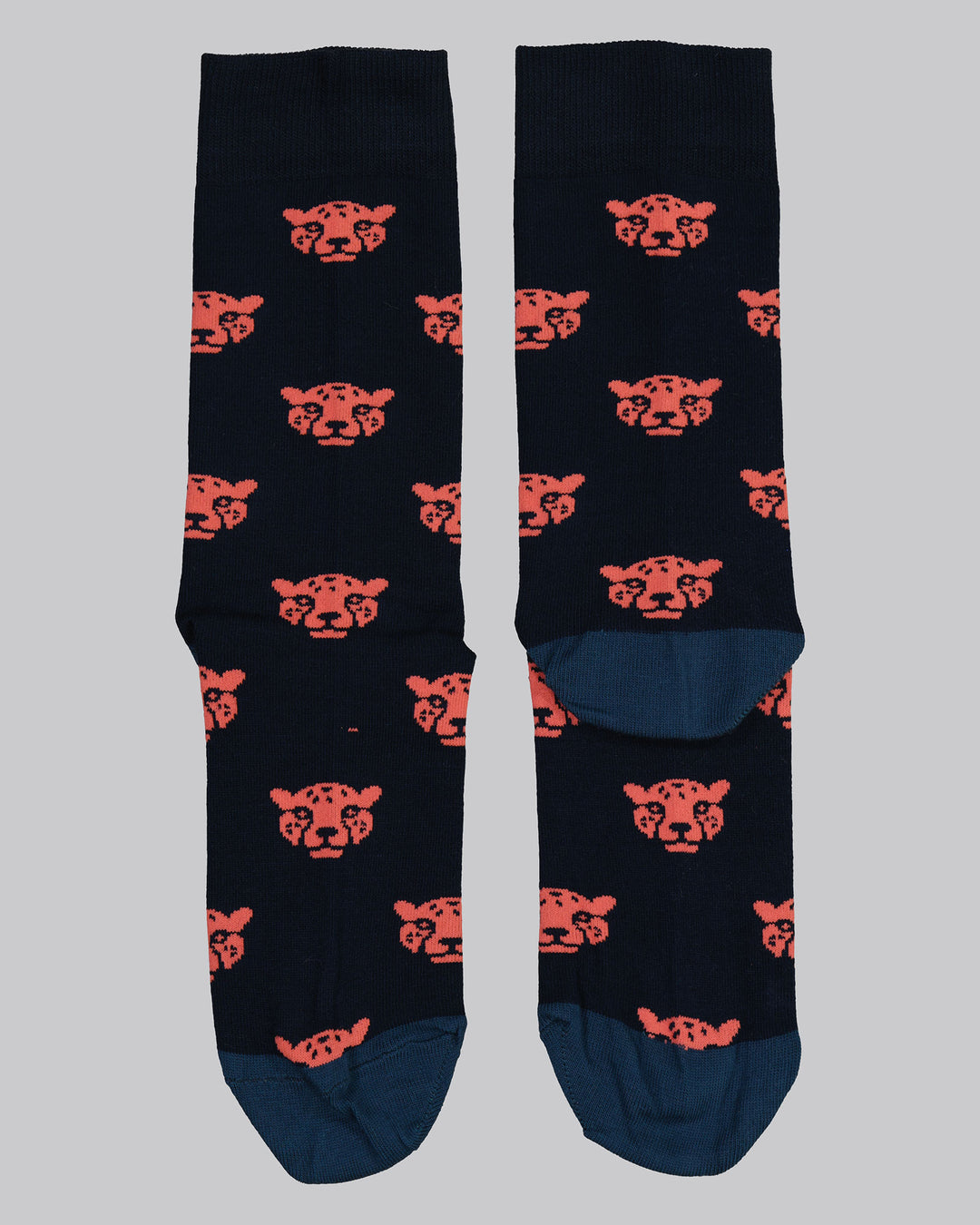 Bamboo Socks - Cheetah Heads on Navy Flat - Woodstock Laundry