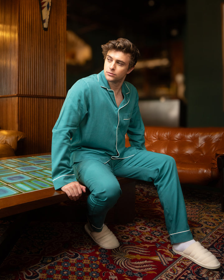 Mens Long Pyjamas - Tencel - Teal