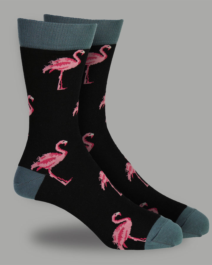 Bamboo Socks - Pink Flamingoes on Black 3D - Woodstock Laundry