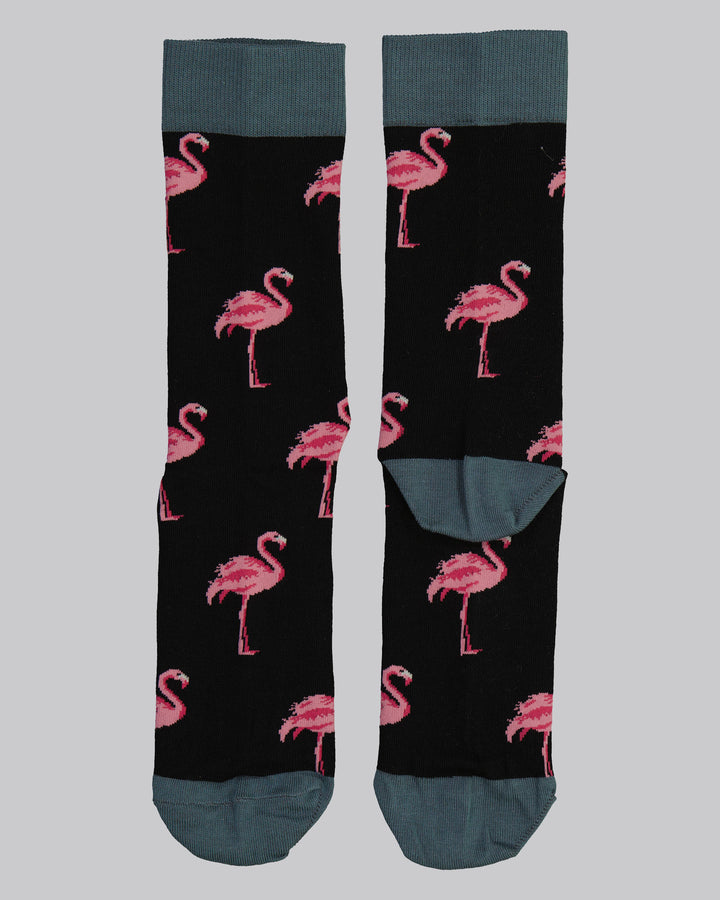 Bamboo Socks - Pink Flamingoes on Black Flat - Woodstock Laundry