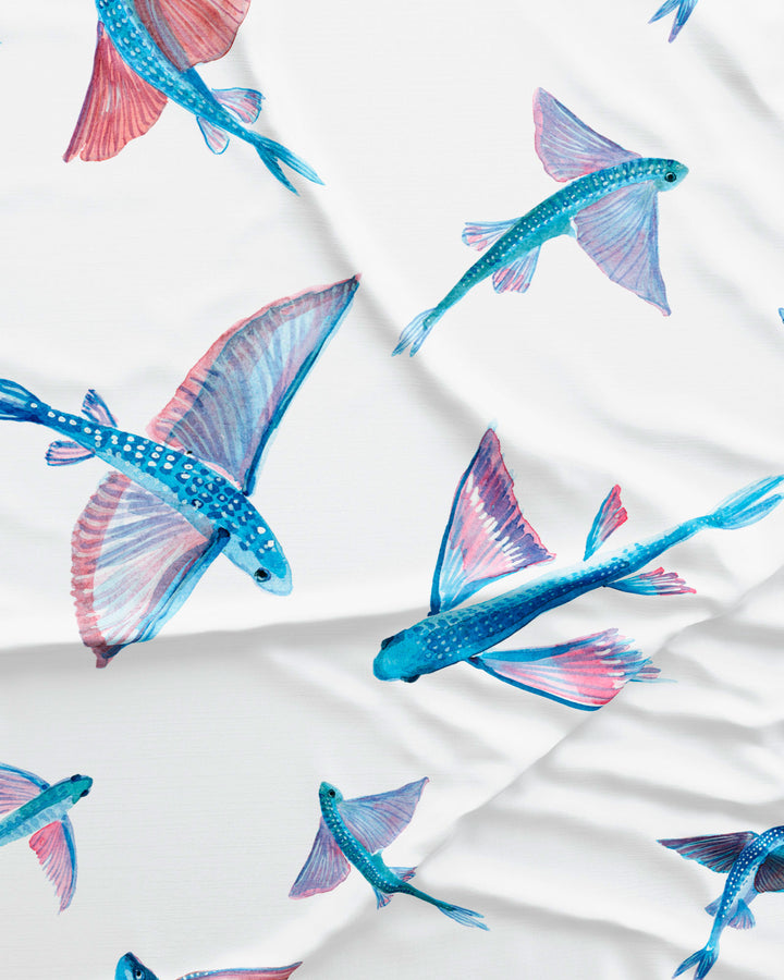 Flying Fish White Pattern Detail - Woodstock Laundry