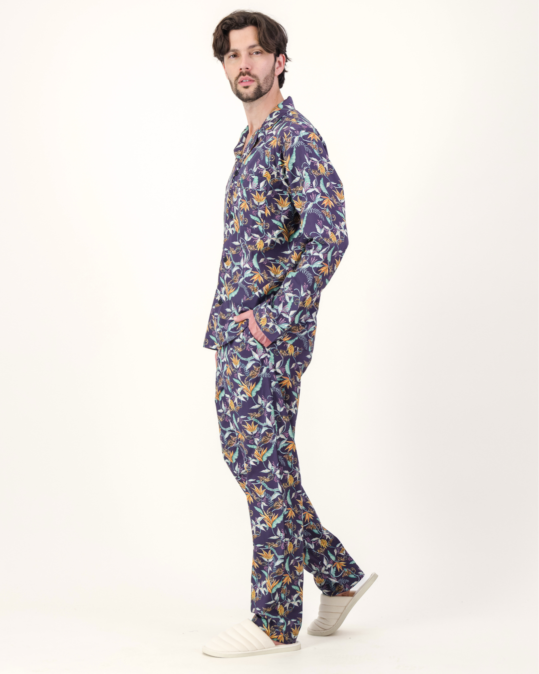 Mens Long Pyjamas - Nag Apies on Navy