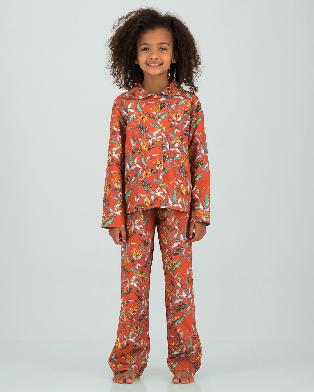 Girls Long Pyjamas Nag Apies Orange Front - Woodstock Laundry