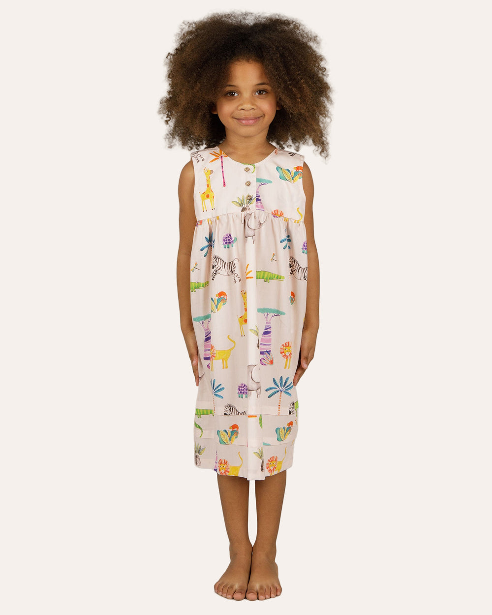 Girls Nighty - Safari on Pink Front - Woodstock Laundry