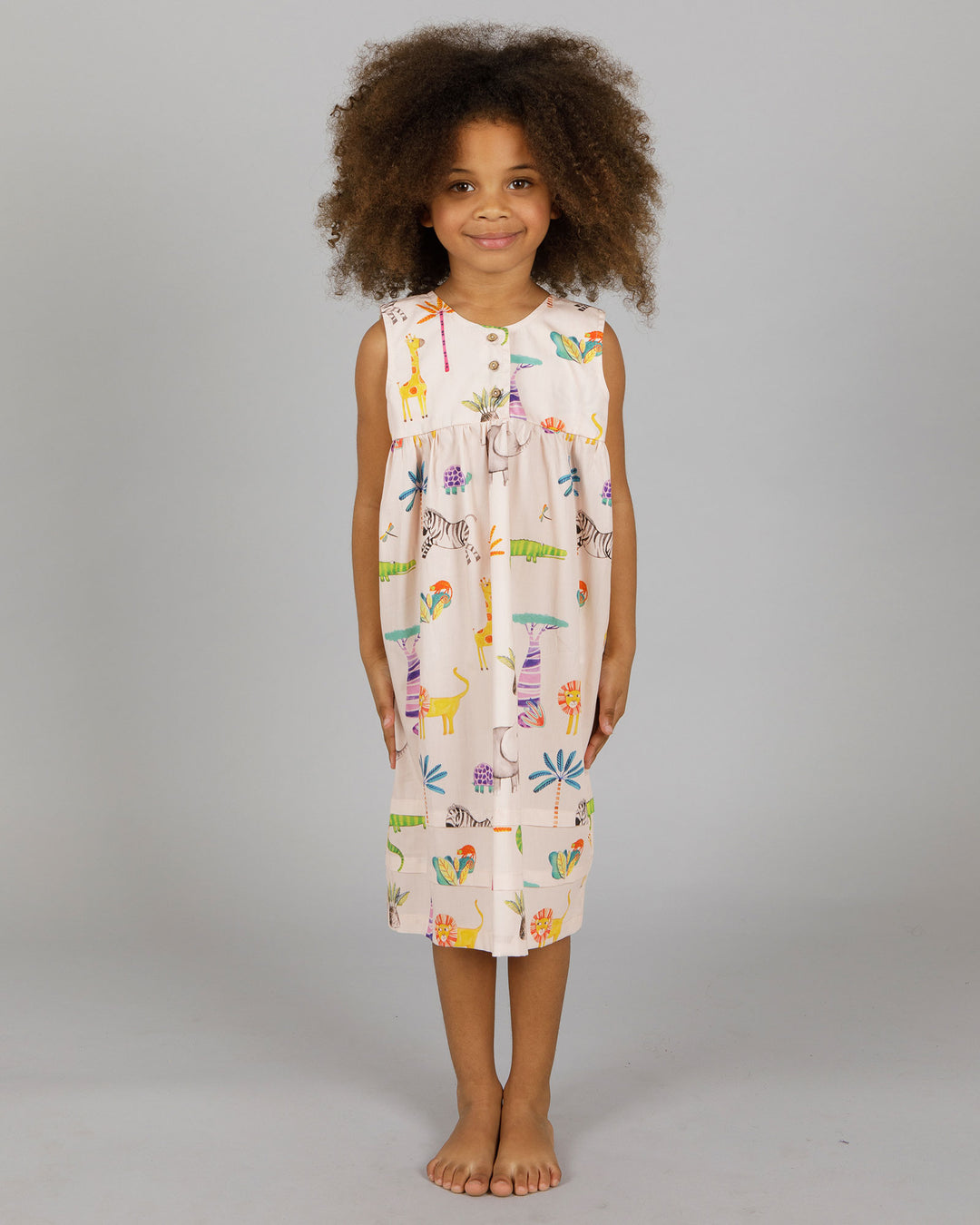 Girls Nighty - Safari on Pink Front - Woodstock Laundry
