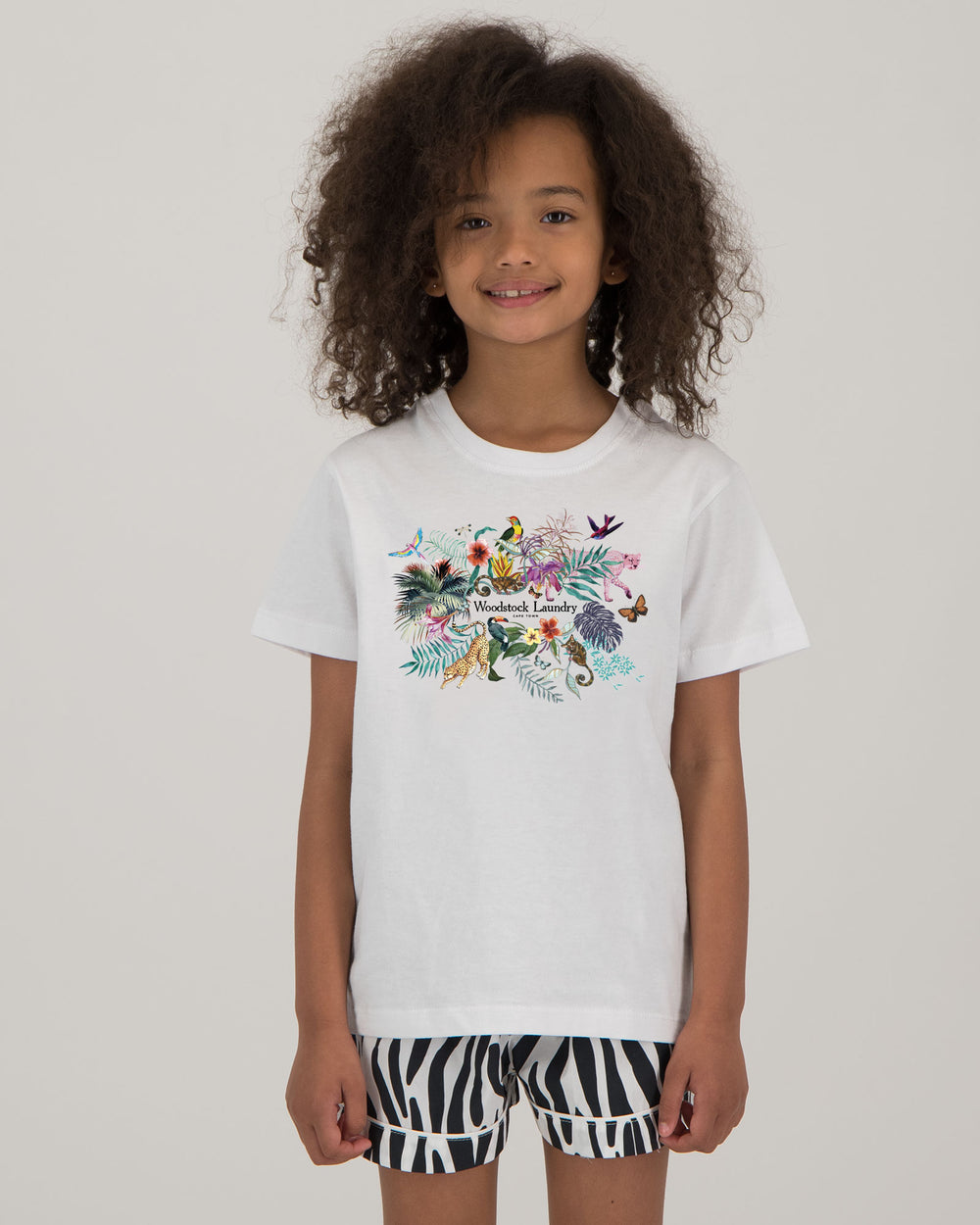 Kids T-Shirt Jungle White Front - Woodstock Laundry