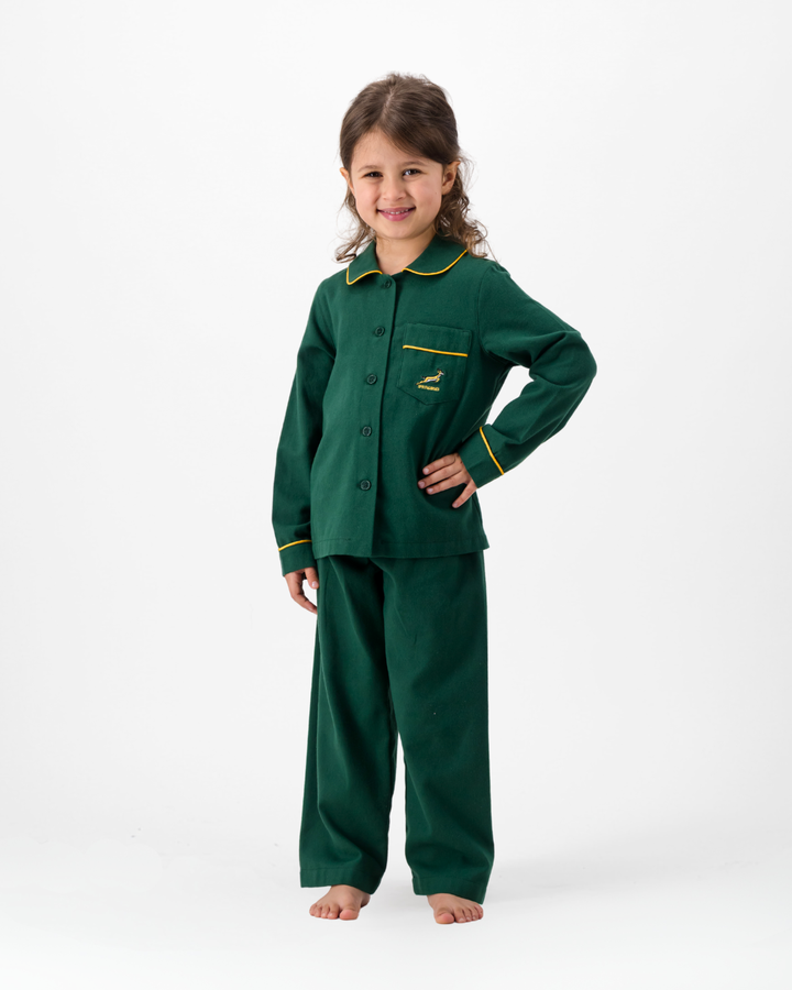 Girls Long Pyjamas - Springboks on Green