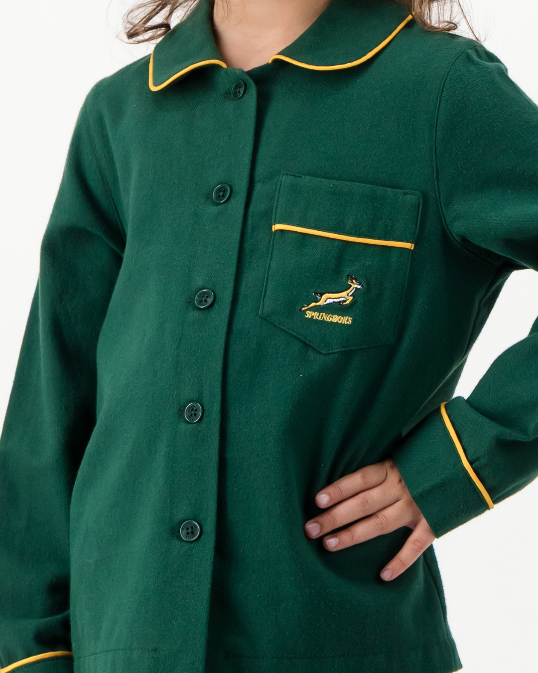 Girls Long Pyjamas - Springboks on Green