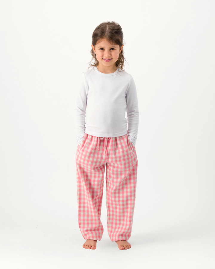 Kids Lounge Pants - Pink Gingham on Cream