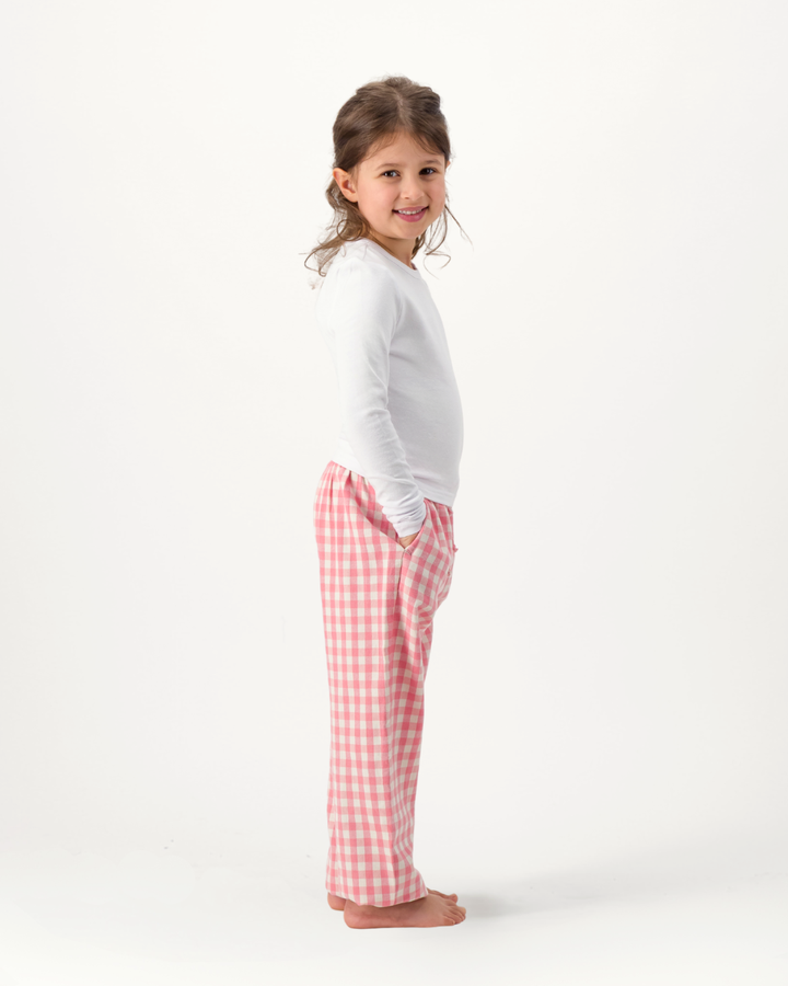 Kids Lounge Pants - Pink Gingham on Cream