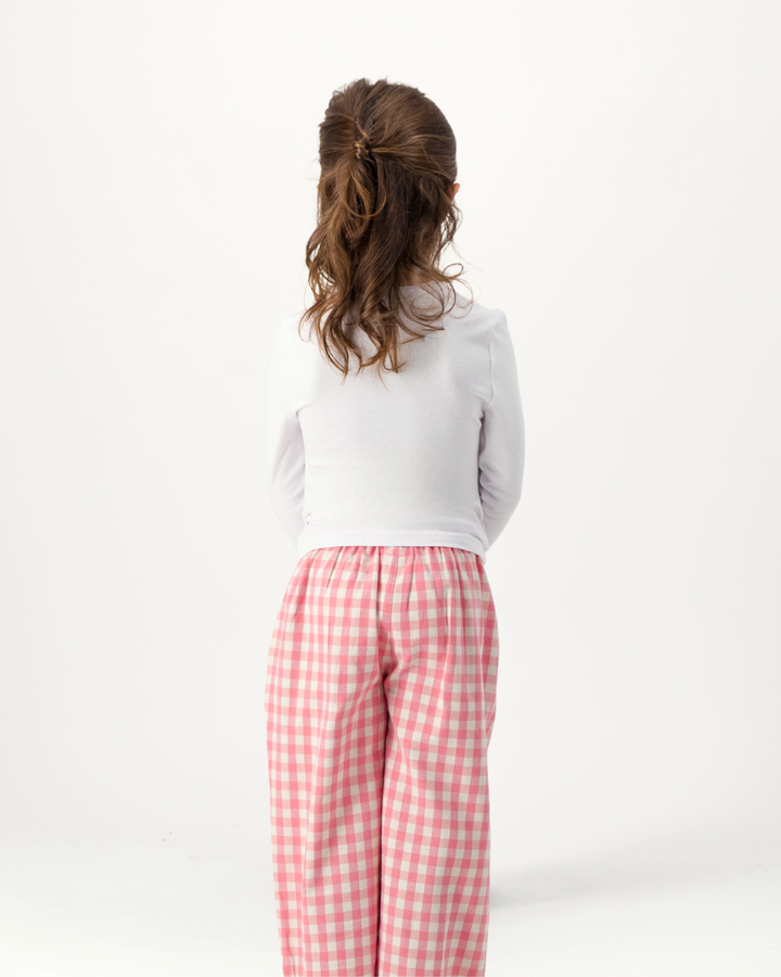 Kids Lounge Pants - Pink Gingham on Cream