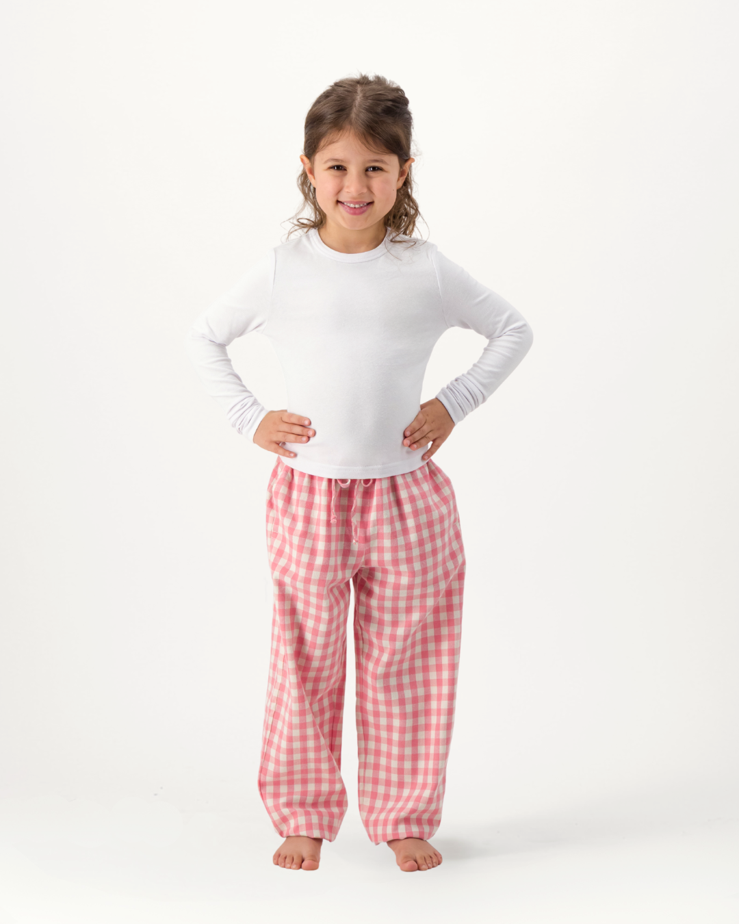 Kids Lounge Pants - Pink Gingham on Cream