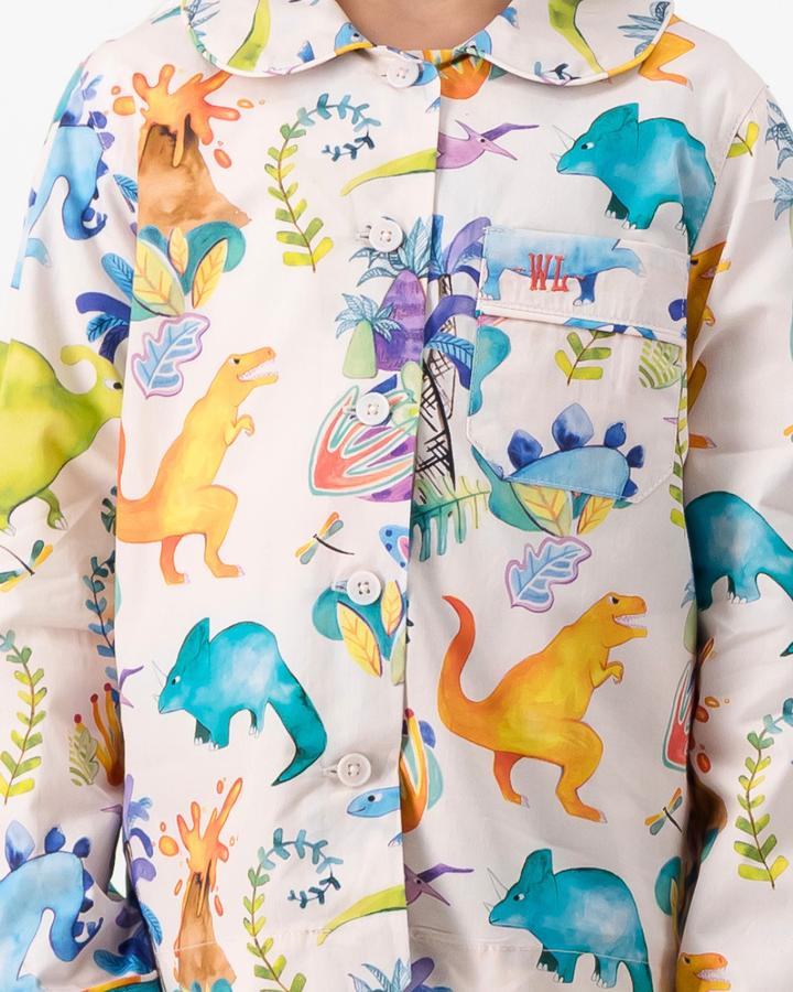 Girls Long Pyjamas - Dinosaurs on Pink