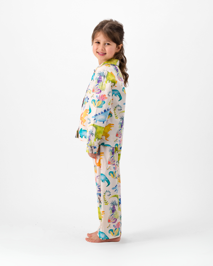 Girls Long Pyjamas - Dinosaurs on Pink