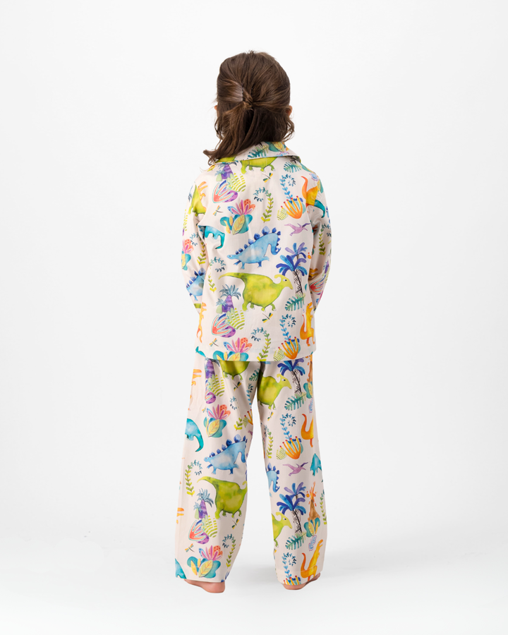 Girls Long Pyjamas - Dinosaurs on Pink
