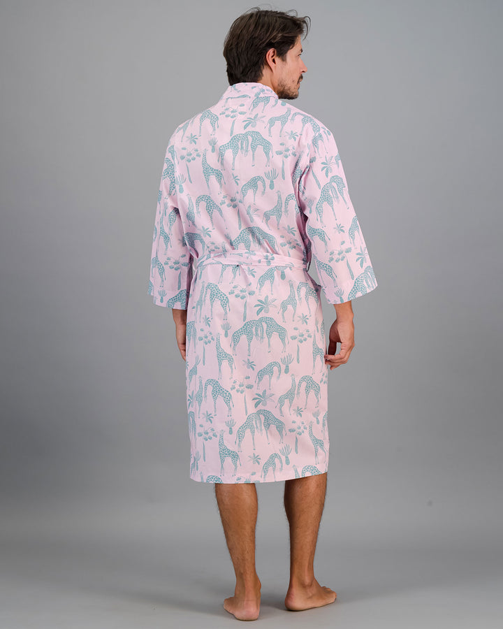 Adults Kimono - Green Giraffes on Pink