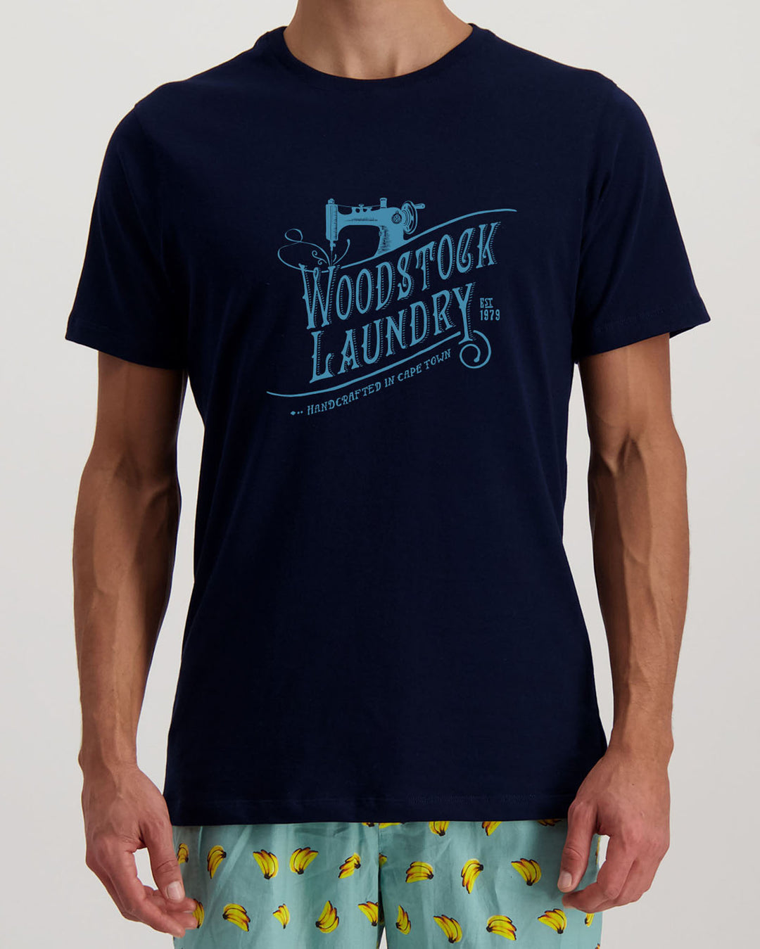 Mens T-Shirt Navy with Blue Logo - Woodstock Laundry SA