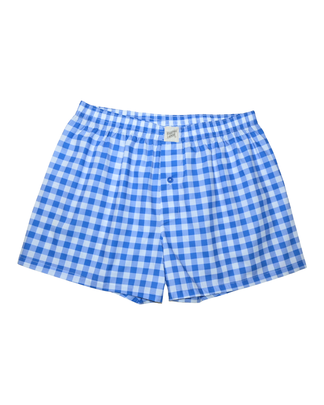 Mens Boxer Shorts - Blue Gingham on White
