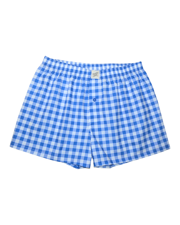 Mens Boxer Shorts - Blue Gingham on White