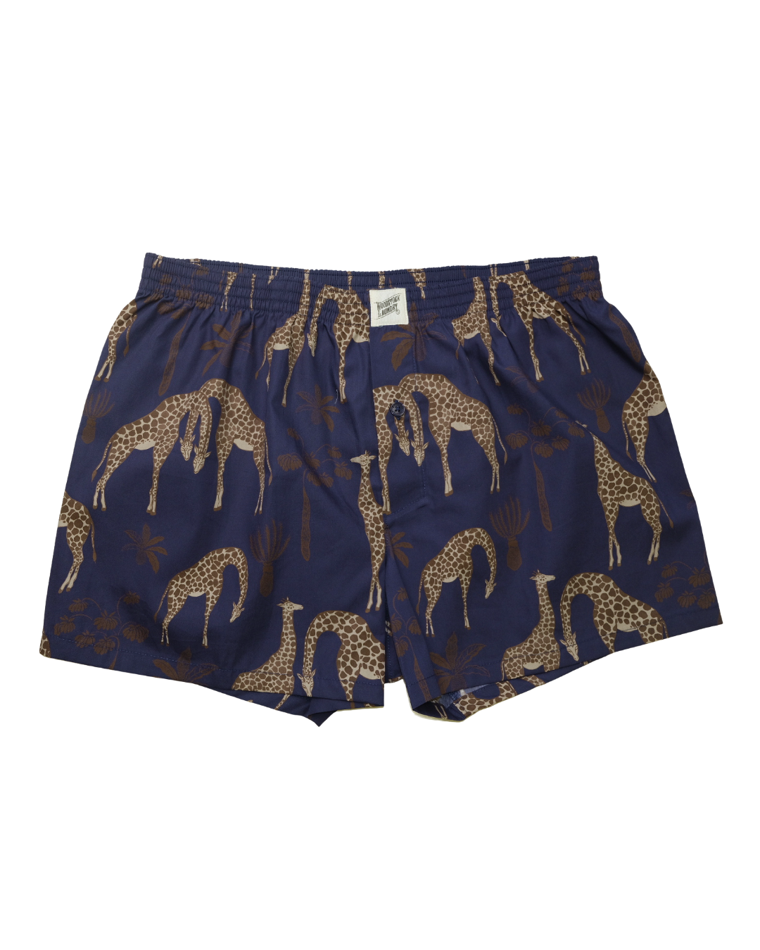 Mens Boxer Shorts - Brown Giraffes on Navy