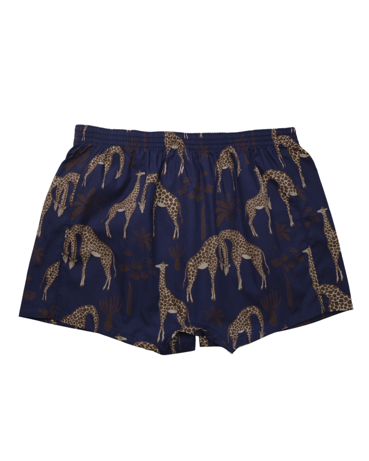 Mens Boxer Shorts - Brown Giraffes on Navy