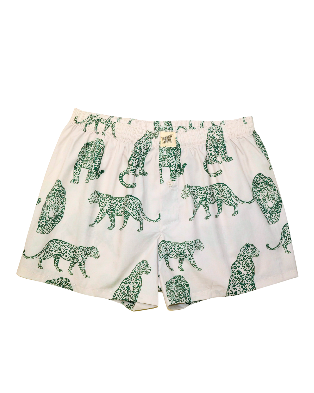 Mens Boxer Shorts - Teal Leopard on Off White
