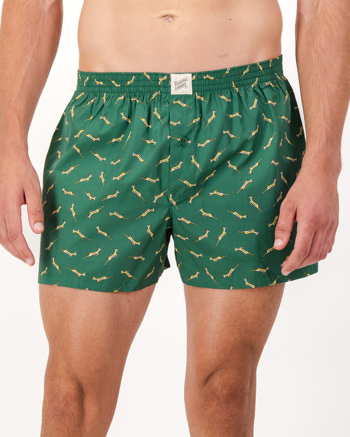 Mens Boxer Shorts - Custom Springboks Yellow Bok on Green