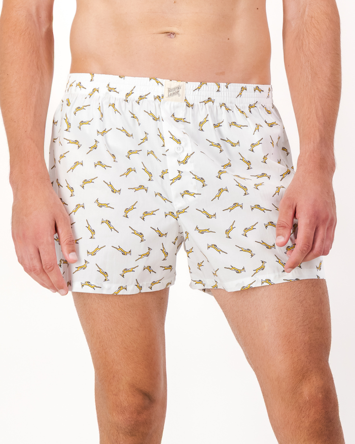 Mens Boxer Shorts - Custom Springboks Yellow Bok on White