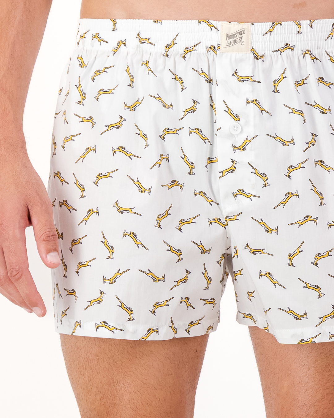 Mens Boxer Shorts - Custom Springboks Yellow Bok on White