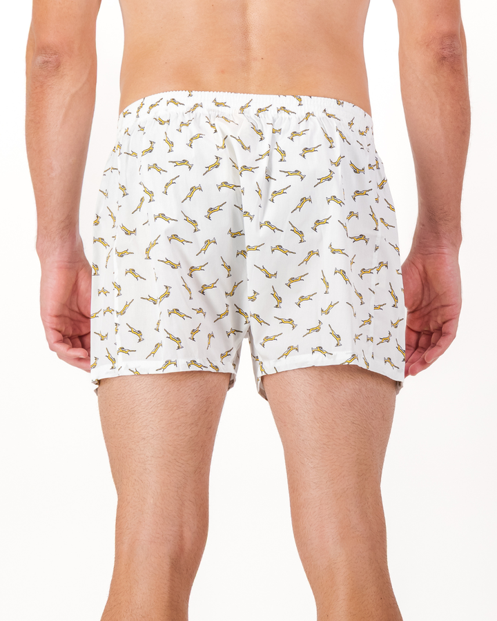 Mens Boxer Shorts - Custom Springboks Yellow Bok on White