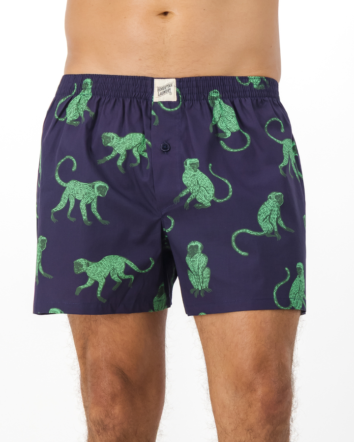 Mens Boxer Shorts - Green Monkey on Navy