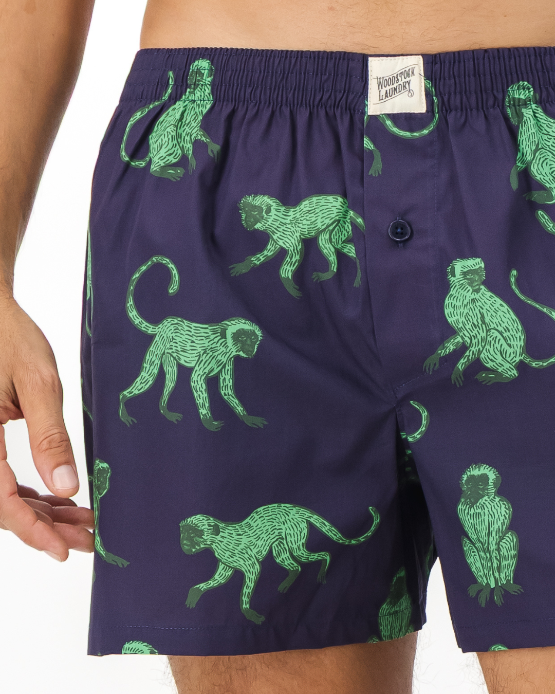 Mens Boxer Shorts - Green Monkey on Navy