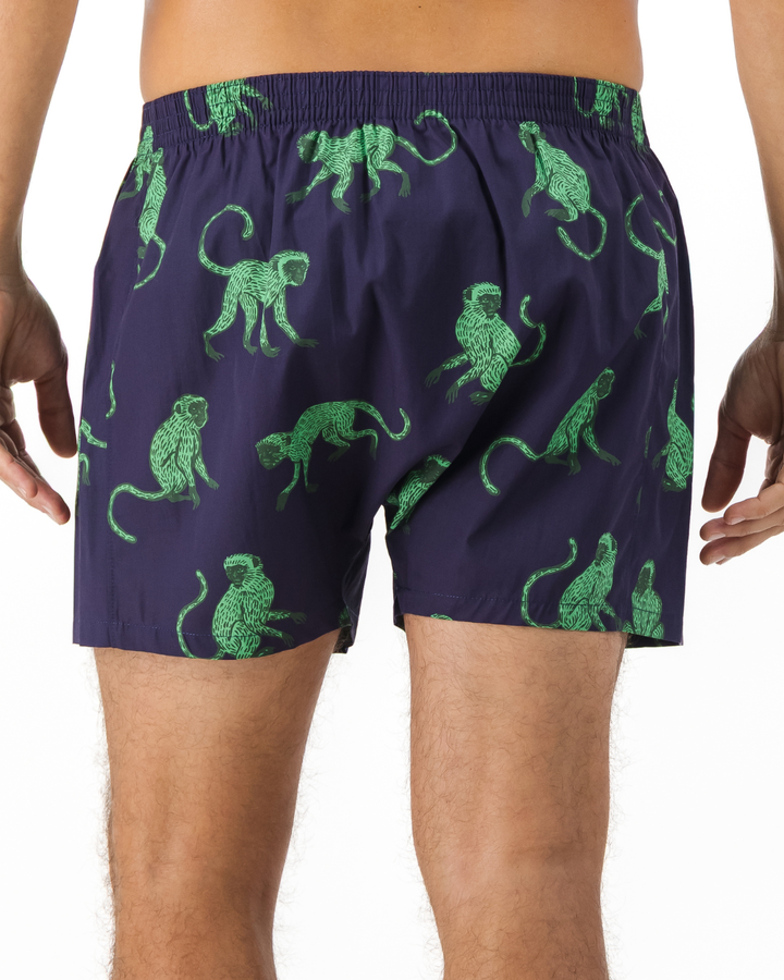 Mens Boxer Shorts - Green Monkey on Navy