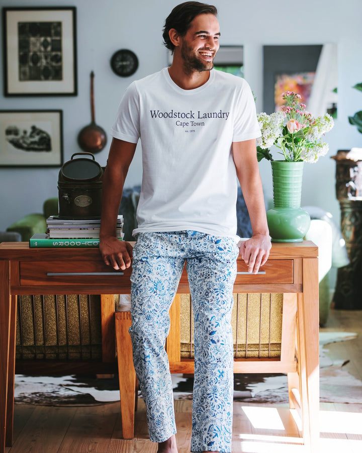 Mens Lounge Pants - Blue Chandler on White