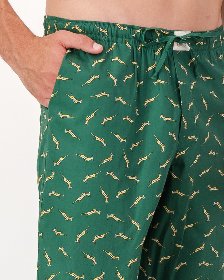 Mens Lounge Pants - Custom Springboks Yellow Bok on Green