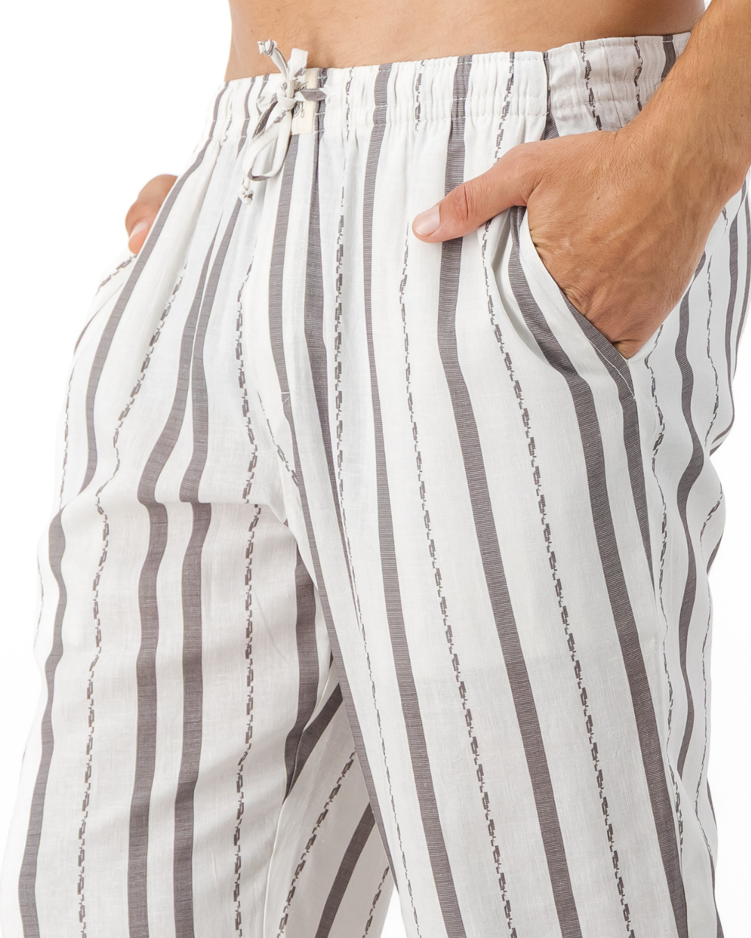 Mens Lounge Pants - Grey Textured Stripes on White