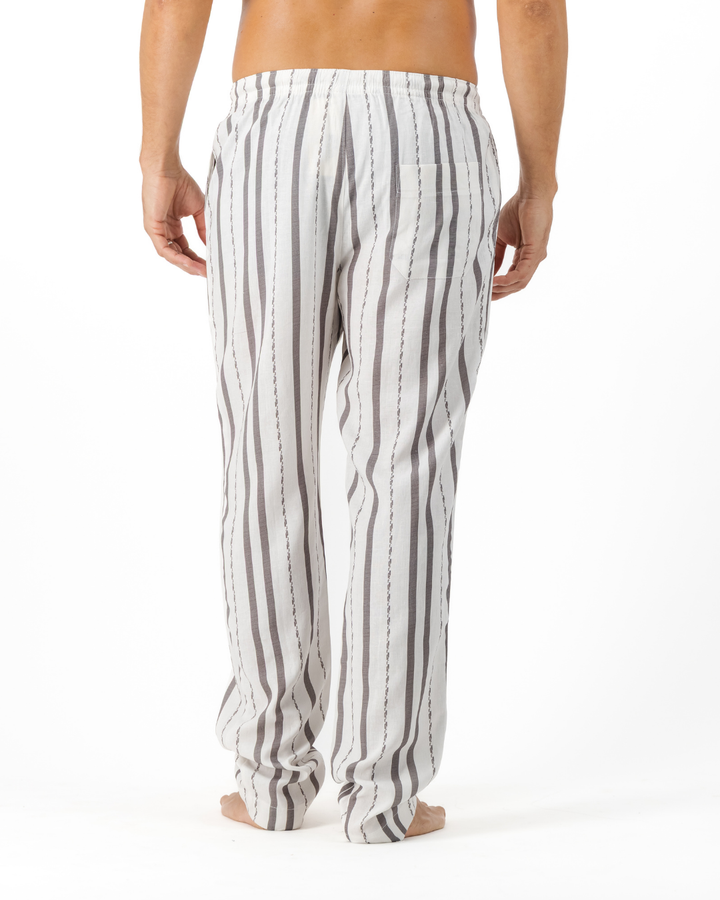 Mens Lounge Pants - Grey Textured Stripes on White