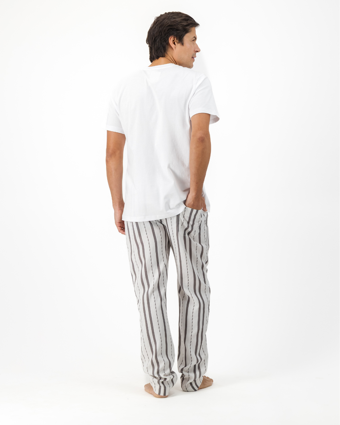 Mens Lounge Pants - Grey Textured Stripes on White