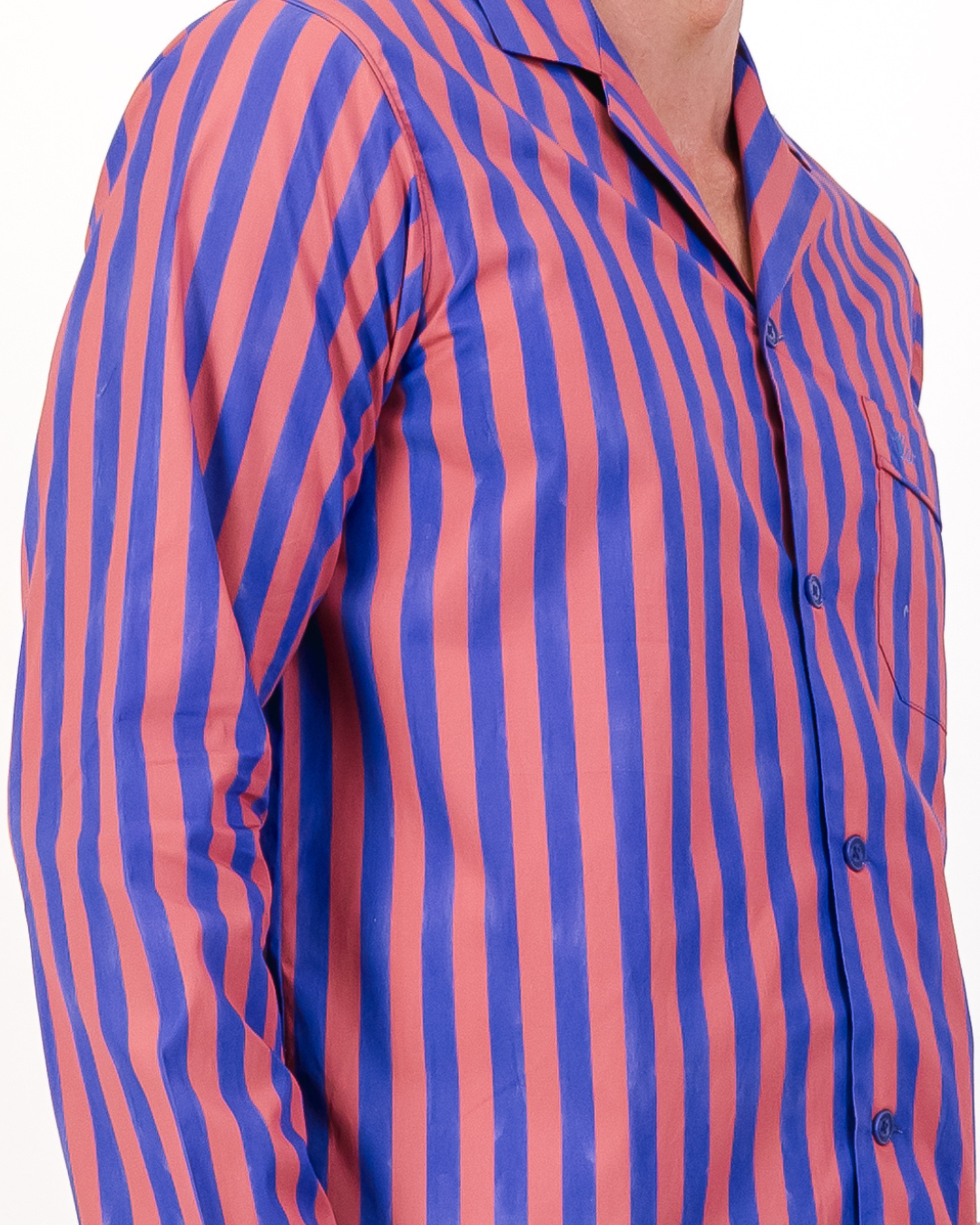 Mens Long Pyjamas - Blue and Red Stripe
